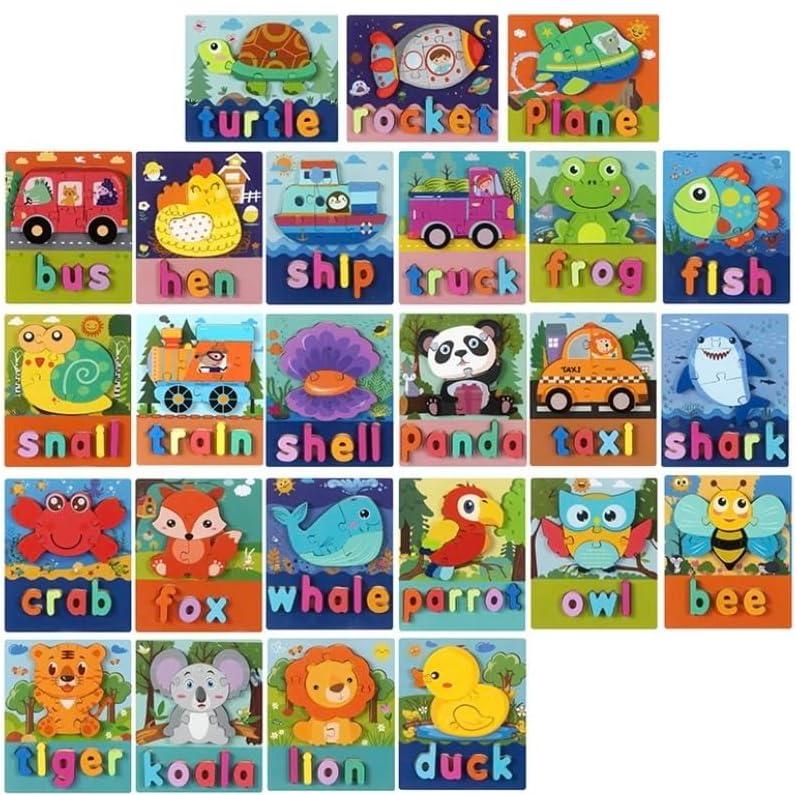 Multicolor Animals Wooden Puzzle With Names